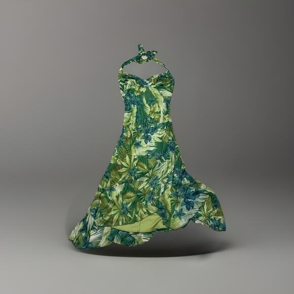 Ruby Rox Dresses & Skirts - Y2K Green Jungle Medium Halter Midi Dress Coquette 2000s Baddie Vacation Ruby